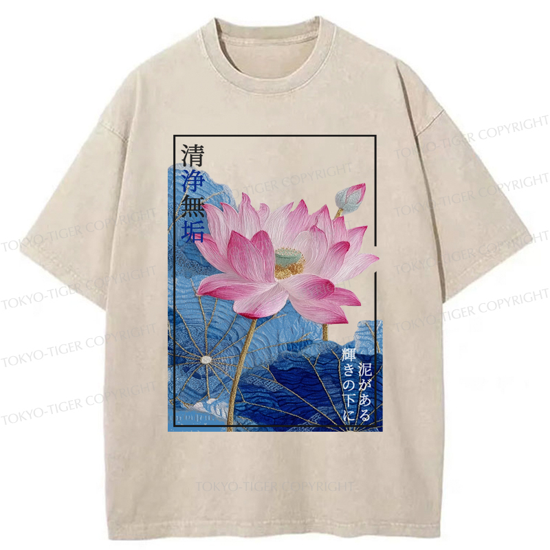 Tokyo-Tiger The Elegance of Ukiyo-e Lotus Washed T-Shirt