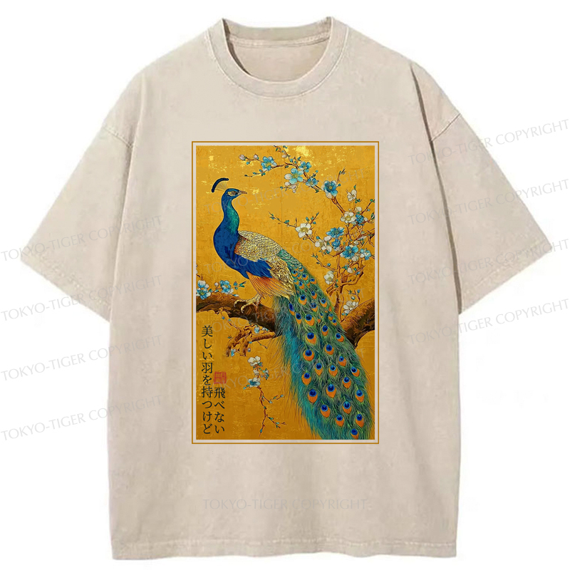 Tokyo-Tiger The Peacock's Silent Elegance Washed T-Shirt