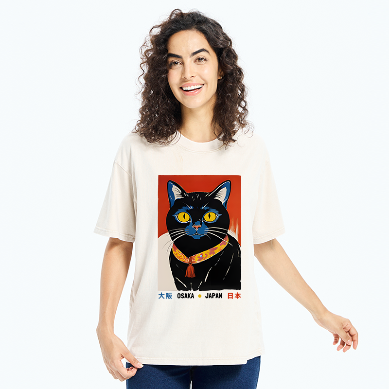 Tokyo-Tiger Japanese Cat Poster Washed T-Shirt