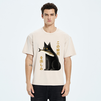 Tokyo-Tiger Enjoy The Cat Enjoys The Moment Washed T-Shirt