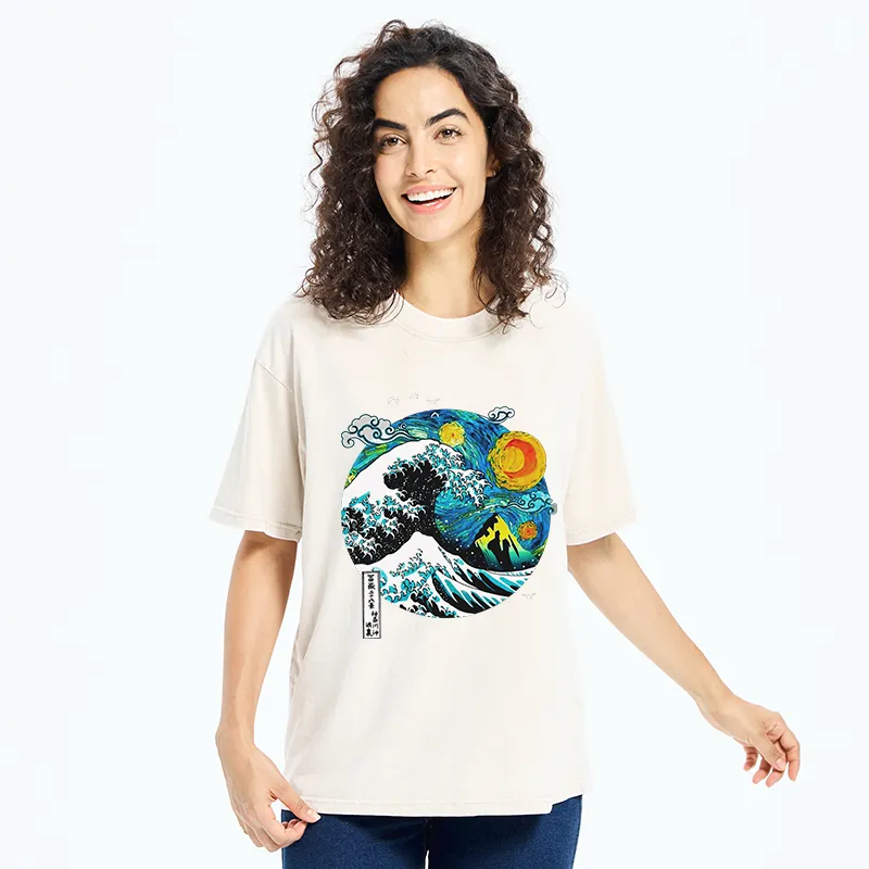 Tokyo-Tiger Oil Painting Ukiyo-e Wave Washed T-Shirt