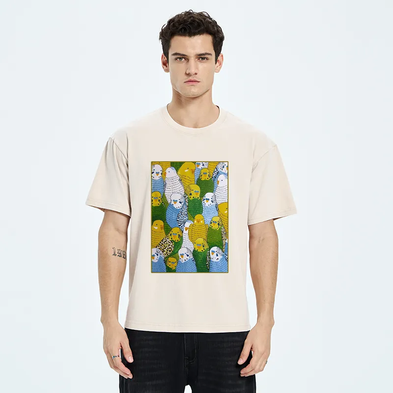 Tokyo-Tiger Beautiful Little Parrots Washed T-Shirt