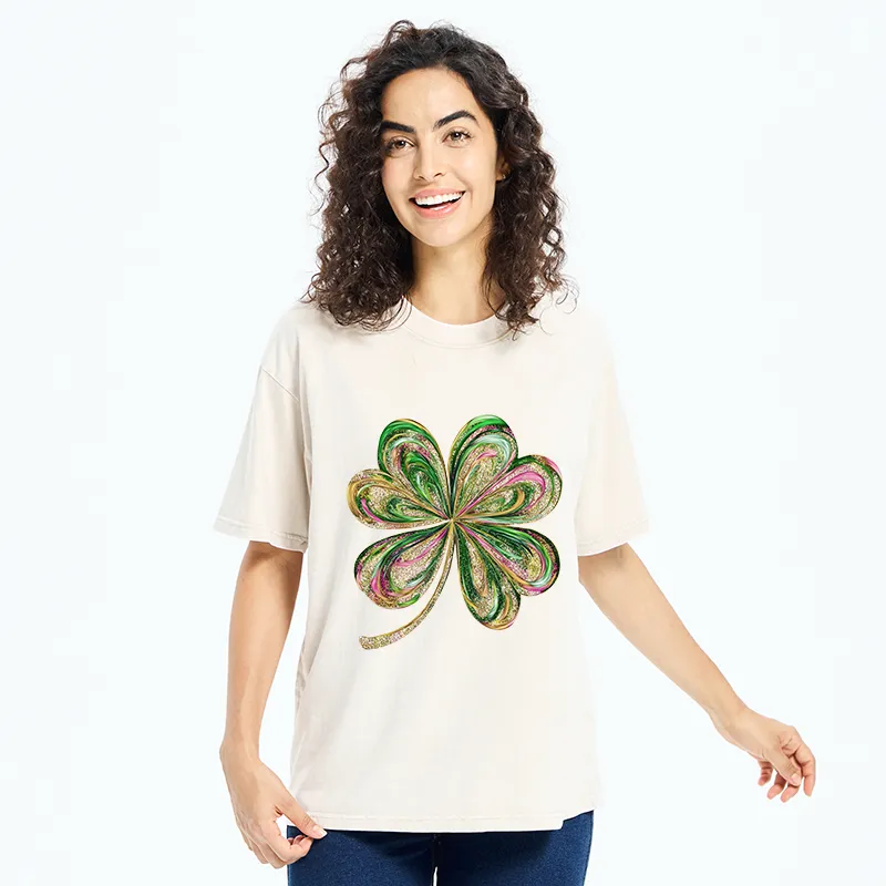 Tokyo-Tiger Lucky Four-Leaf Clover Washed T-Shirt
