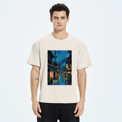 Tokyo-Tiger Japanese Teahouse Street Scene Washed T-Shirt