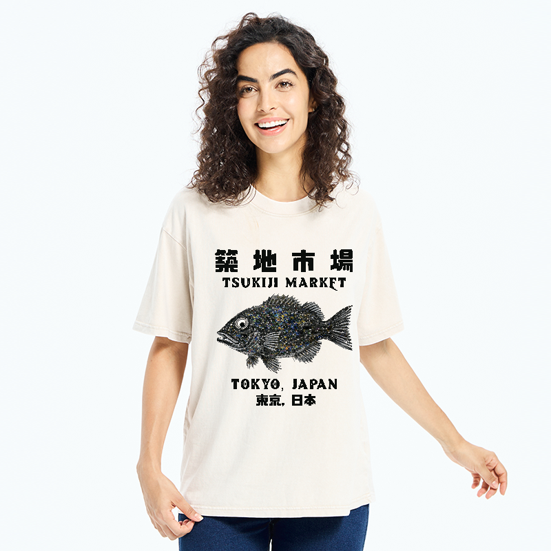 Tokyo-Tiger Japanese Tsukiji Market Washed T-Shirt