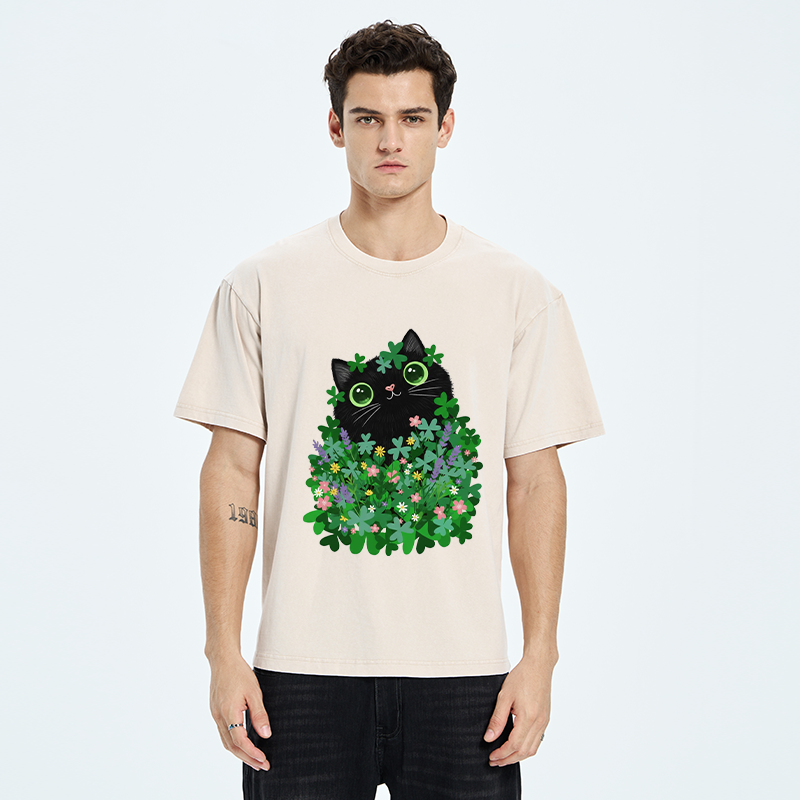 Tokyo-Tiger Black Cat On St. Patrick's Day Washed T-Shirt