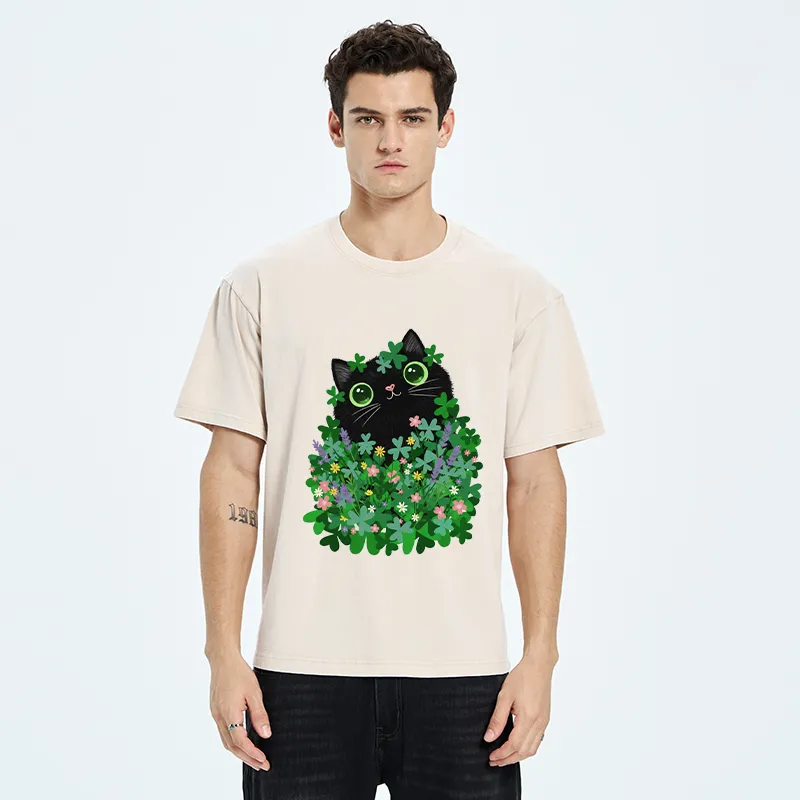 Tokyo-Tiger Black Cat On St. Patrick's Day Washed T-Shirt