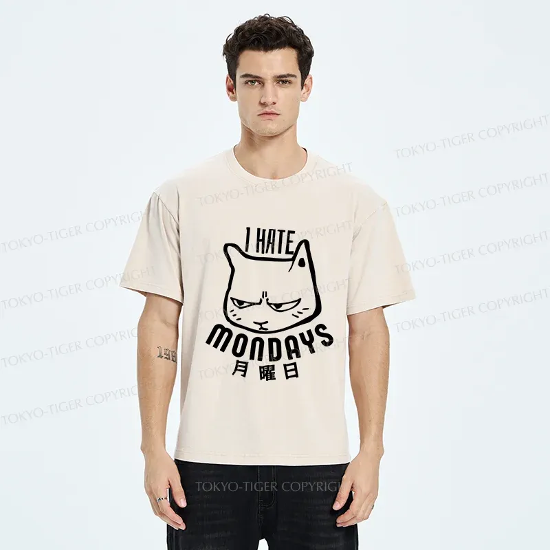Tokyo-Tiger Cat Hate Monday Washed T-Shirt