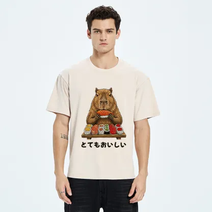 Tokyo-Tiger Capybaras Eat Sushi Washed T-Shirt