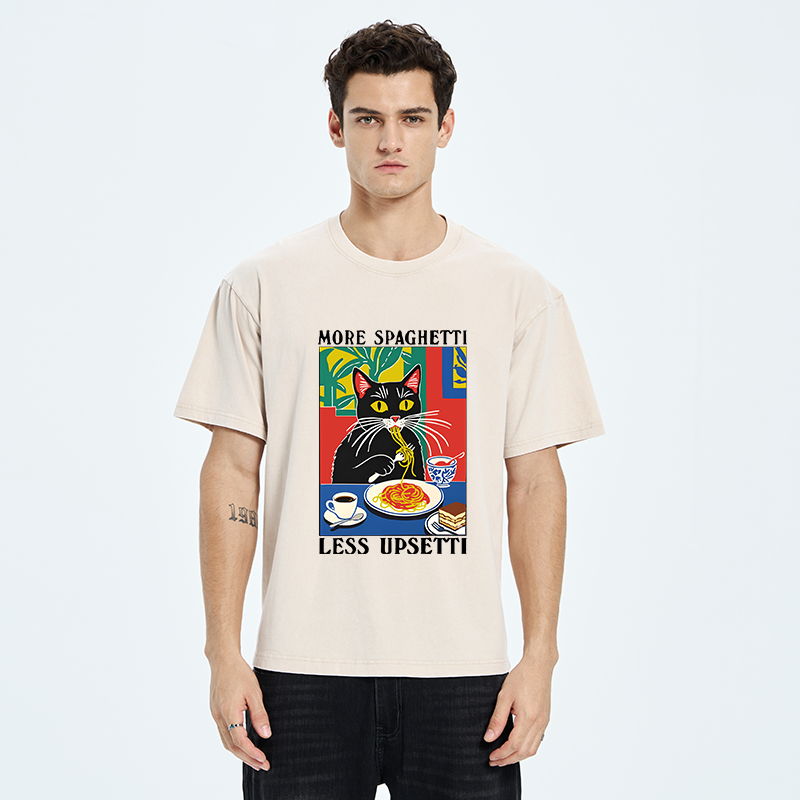 Tokyo-Tiger Black Cat Ate Spaghetti Washed T-Shirt