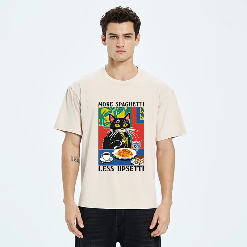 Tokyo-Tiger Black Cat Ate Spaghetti Washed T-Shirt