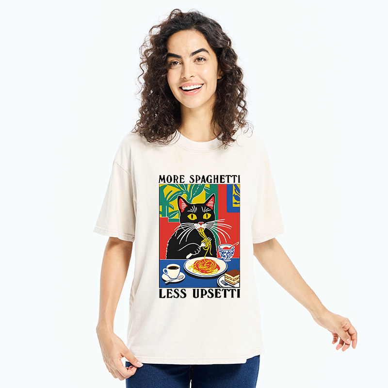 Tokyo-Tiger Black Cat Ate Spaghetti Washed T-Shirt