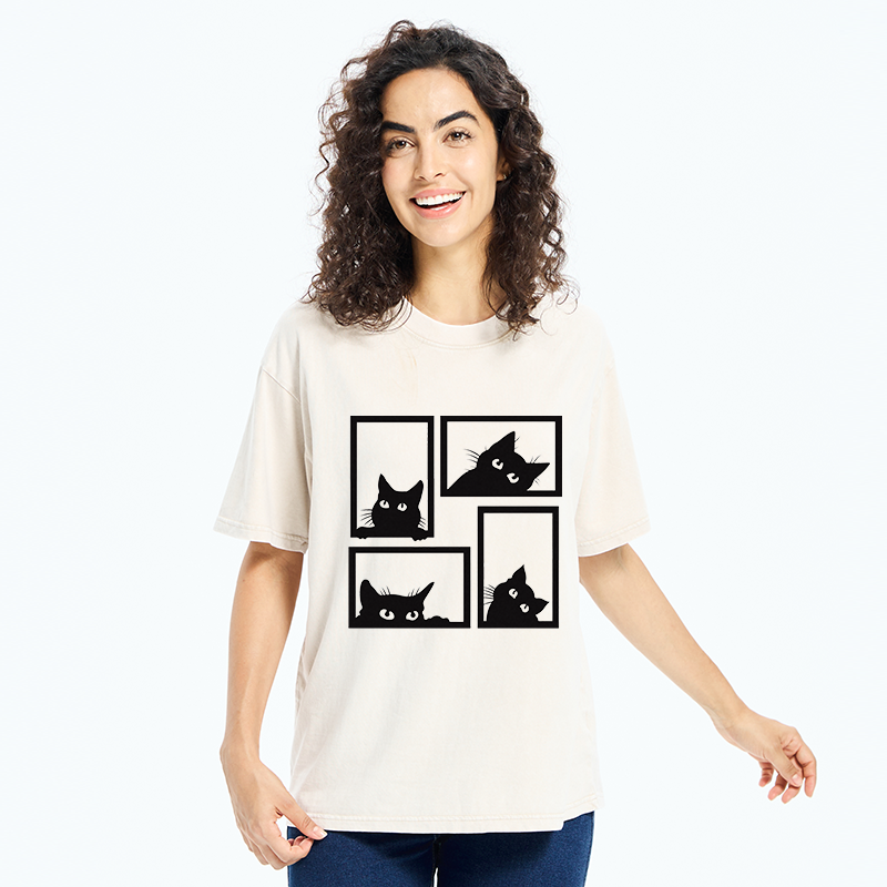 Tokyo-Tiger Cats In The Grid Washed T-Shirt