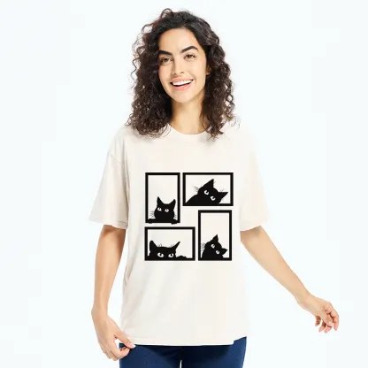 Tokyo-Tiger Cats In The Grid Washed T-Shirt