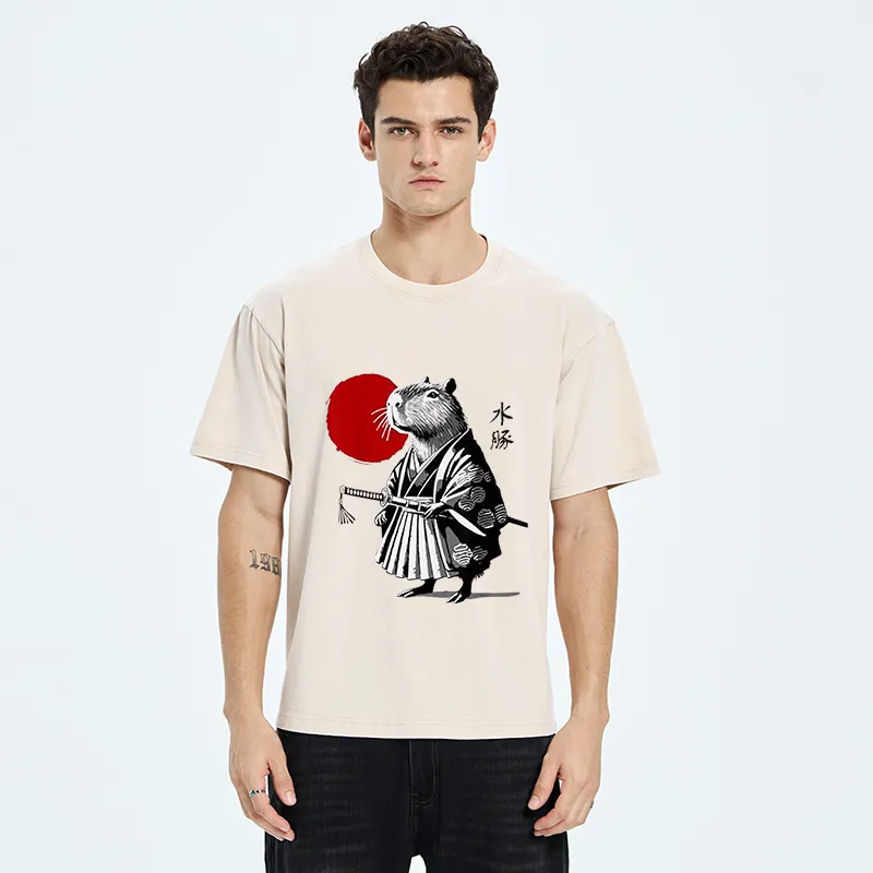 Tokyo-Tiger Capybara Samurai And Sun Washed T-Shirt
