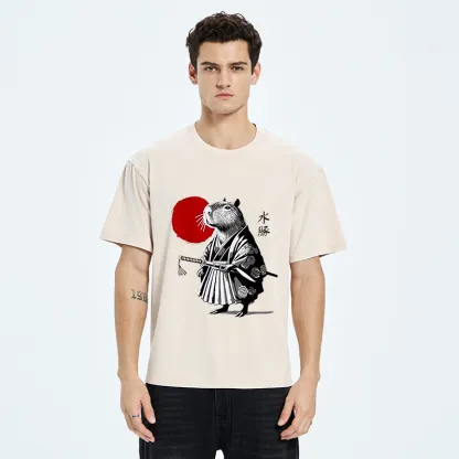 Tokyo-Tiger Capybara Samurai And Sun Washed T-Shirt