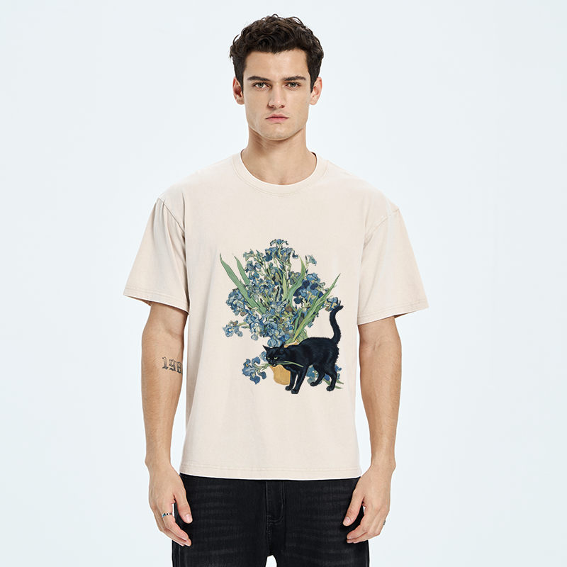 Tokyo-Tiger Black Cat And Orchid Washed T-Shirt
