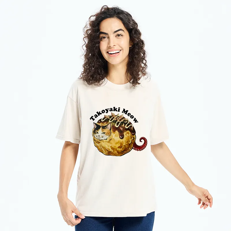 Tokyo-Tiger Takoyaki Meow Washed T-Shirt