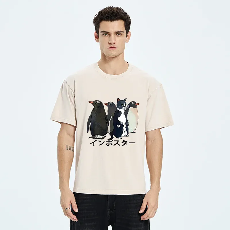 Tokyo-Tiger Imposter Among Penguins Washed T-Shirt