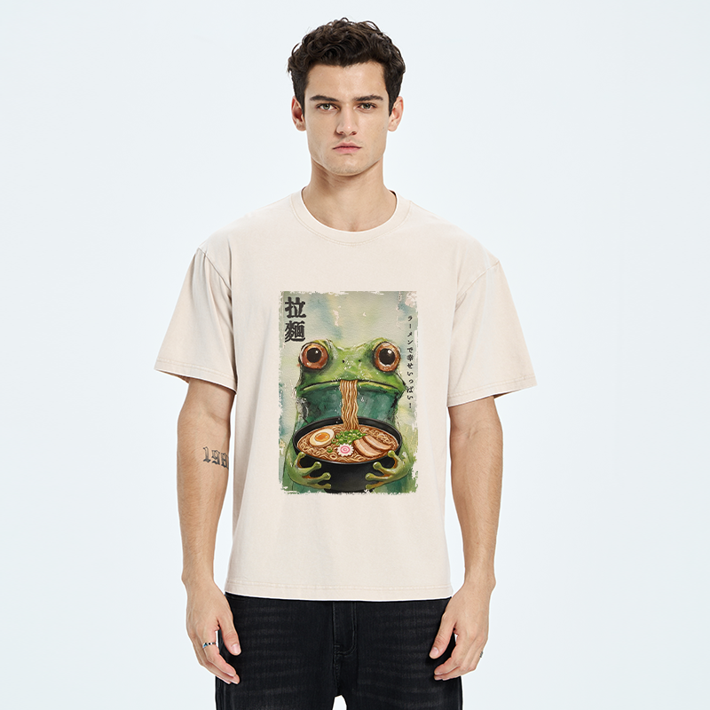 Tokyo-Tiger Spacey Frog Eating Ramen Washed T-Shirt