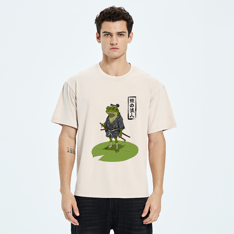 Tokyo-Tiger Frog Japanese Samurai Washed T-Shirt