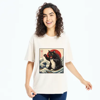 Tokyo-Tiger Black Cat Eats A Big Bowl Of Ramen Funny Washed T-Shirt