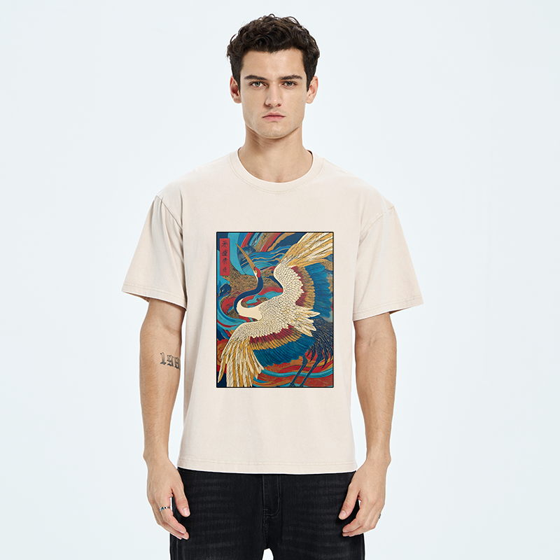 Tokyo-Tiger Retro And Gorgeous Crane Washed T-Shirt
