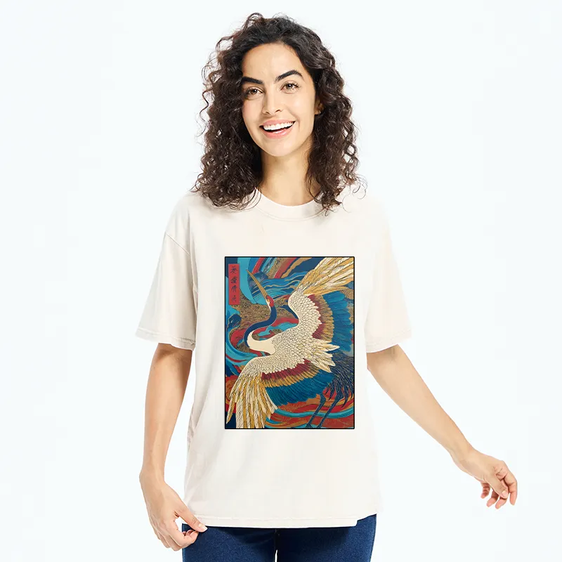 Tokyo-Tiger Retro And Gorgeous Crane Washed T-Shirt