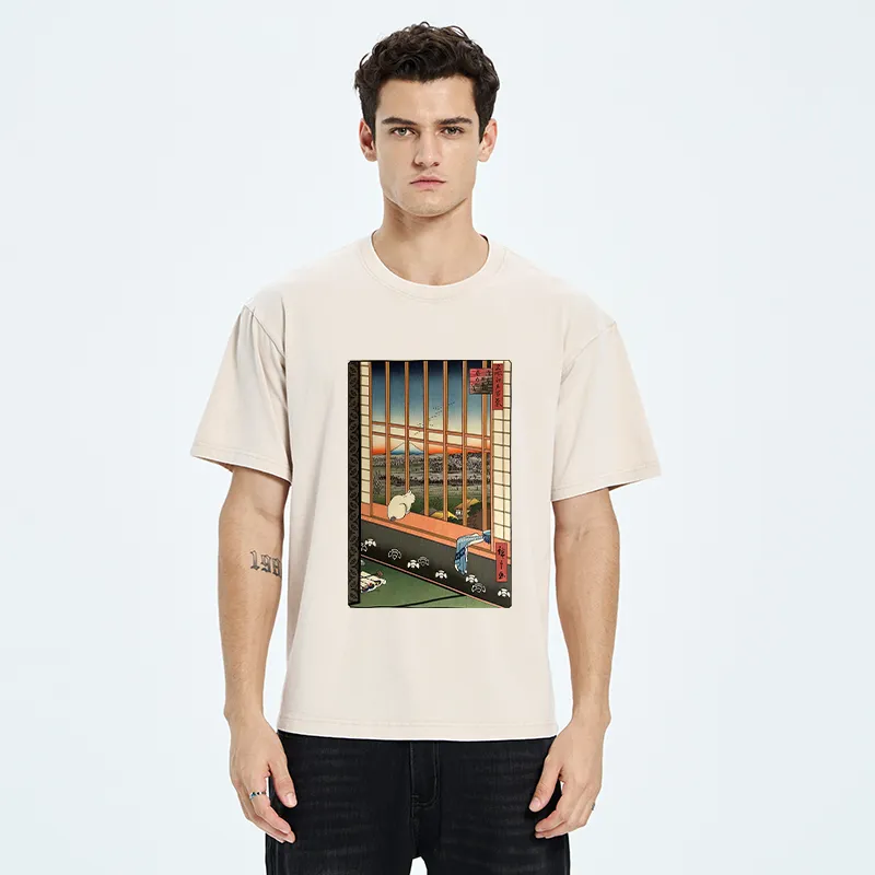 Tokyo-Tiger Cat By The Window Washed T-Shirt