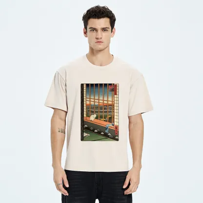 Tokyo-Tiger Cat By The Window Washed T-Shirt