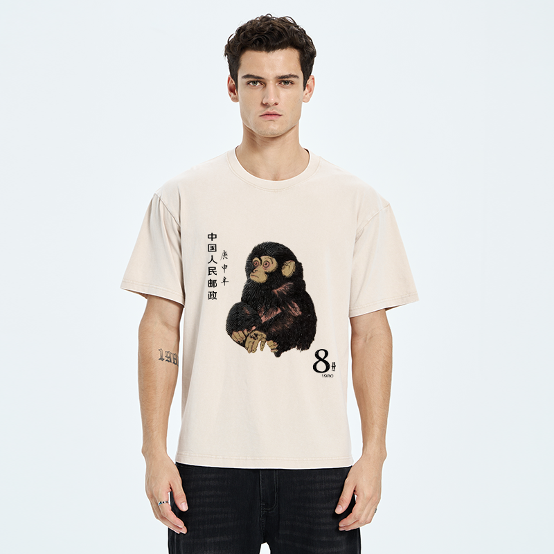 Tokyo-Tiger Cute Little Monkey Washed T-Shirt