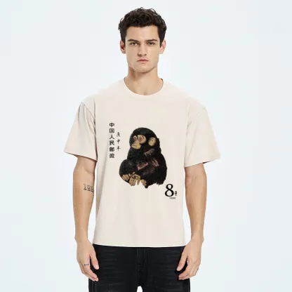 Tokyo-Tiger Cute Little Monkey Washed T-Shirt