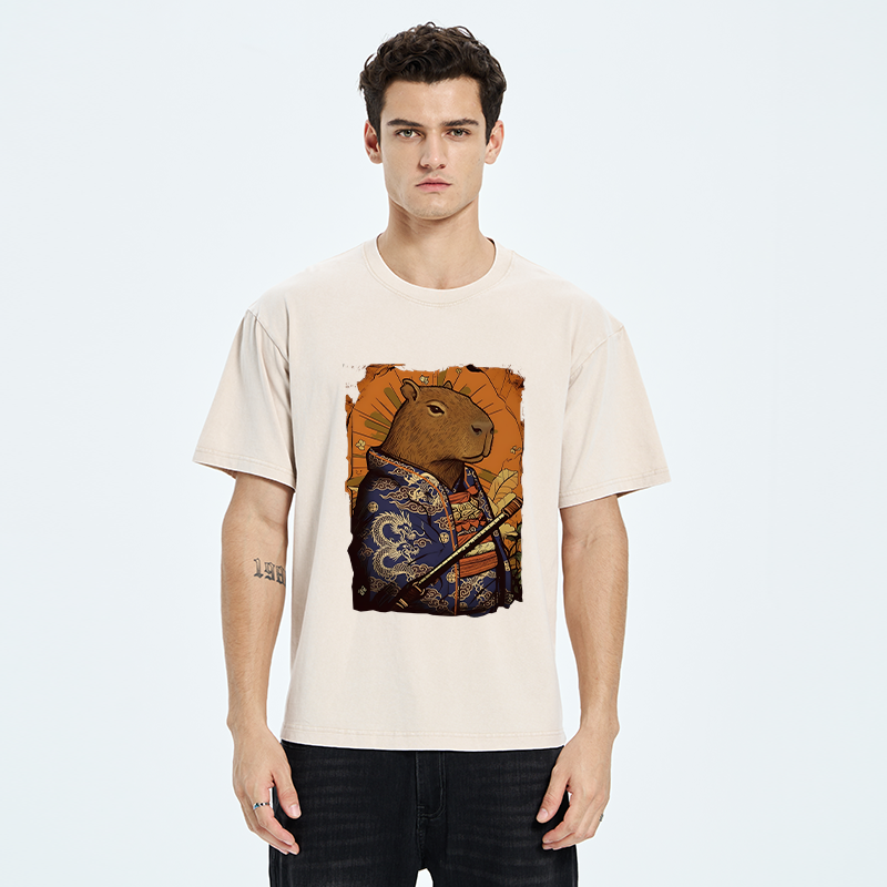 Tokyo-Tiger Elegant Capybara Washed T-Shirt