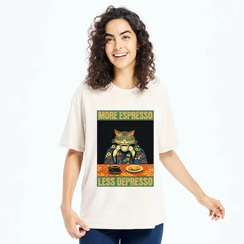 Tokyo-Tiger Cat Tasting Coffee Washed T-Shirt