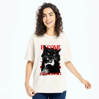 Tokyo-Tiger Biting Black Cat Washed T-Shirt