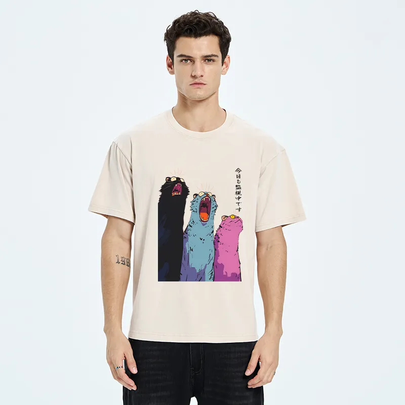 Tokyo-Tiger Howling Cat Washed T-Shirt