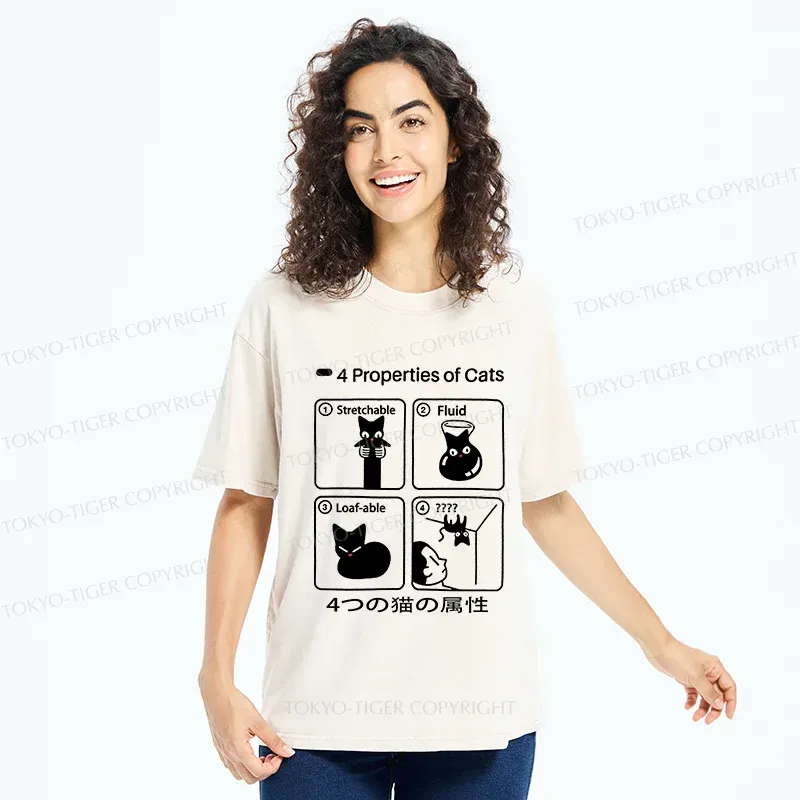 Tokyo-Tiger 4 Attributes Of Cats Washed T-Shirt