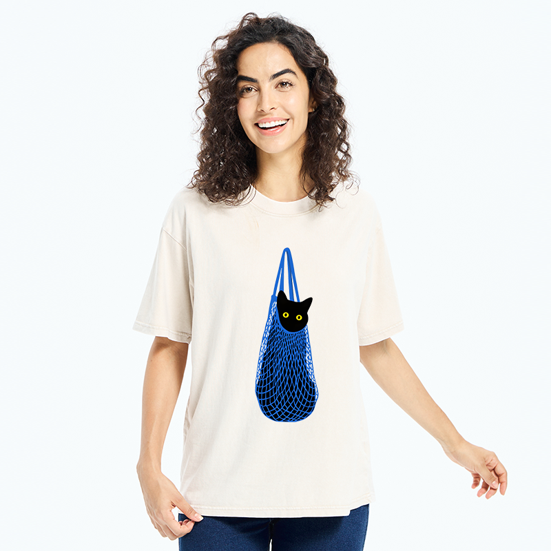 Tokyo-Tiger Cat In A Bag Washed T-Shirt