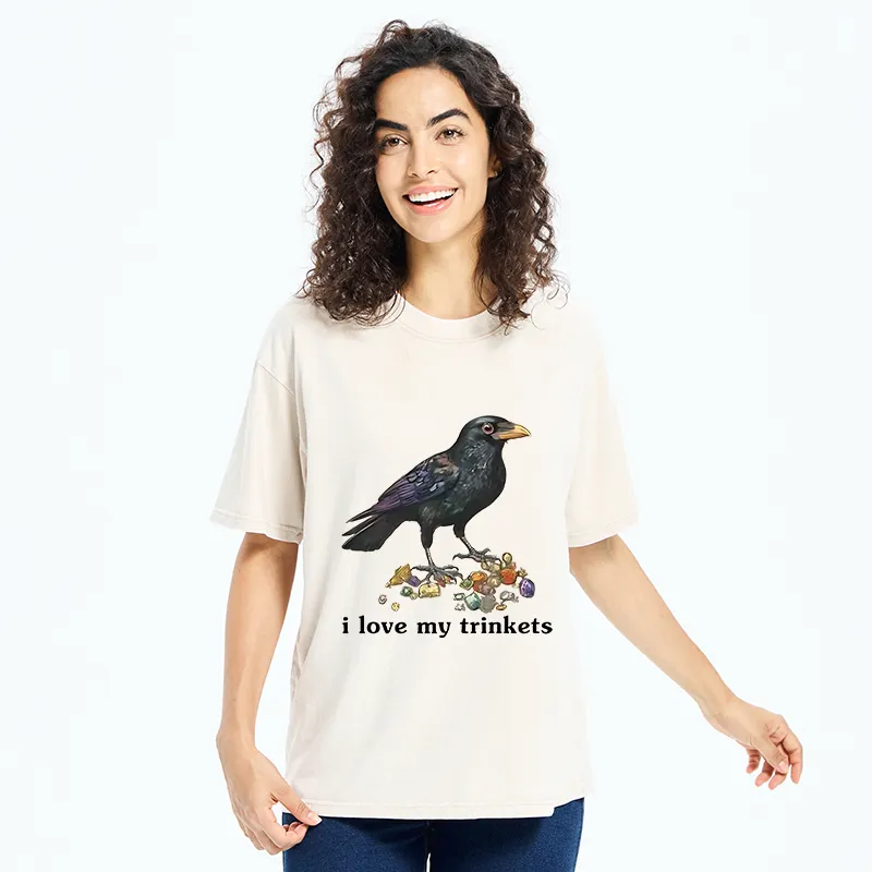 Tokyo-Tiger Crow Likes Its Little Ornaments Washed T-Shirt