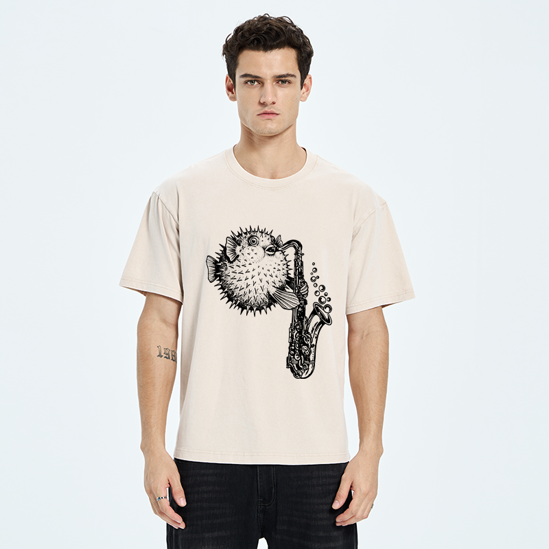 Tokyo-Tiger Pufferfish Performance Washed T-Shirt