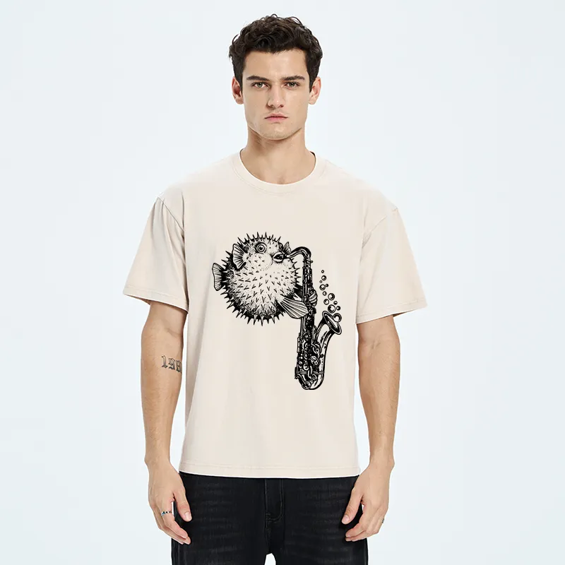 Tokyo-Tiger Pufferfish Performance Washed T-Shirt
