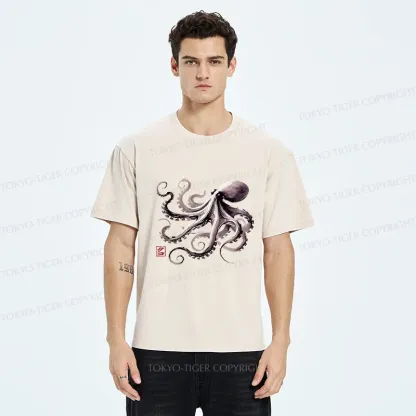 Tokyo-Tiger Retro Japanese Octopus Washed T-Shirt