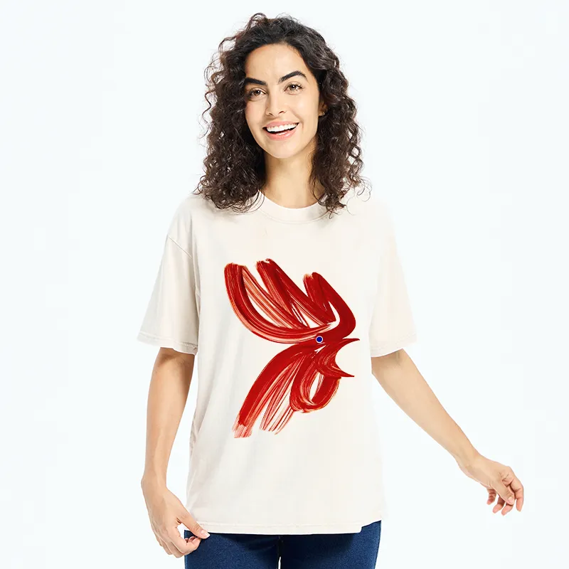 Tokyo-Tiger Calligraphy Art Chicken Washed T-Shirt