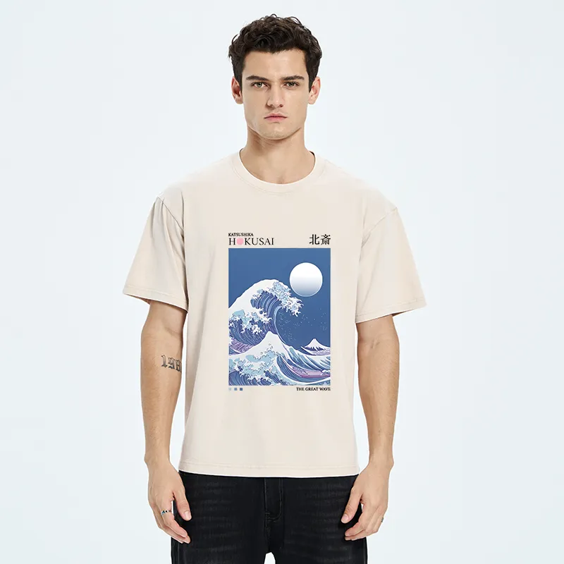 Tokyo-Tiger Blue Ukiyo-e Waves Washed T-Shirt