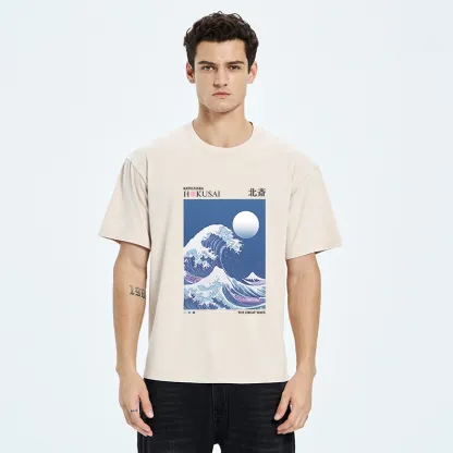 Tokyo-Tiger Blue Ukiyo-e Waves Washed T-Shirt