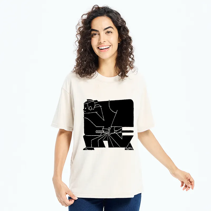 Tokyo-Tiger Pattern Design Samurai Washed T-Shirt