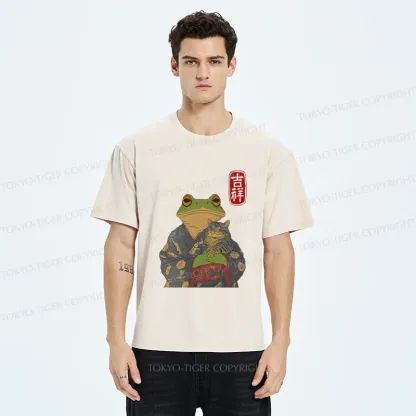 Tokyo-Tiger Frog Hugging Cat Washed T-Shirt