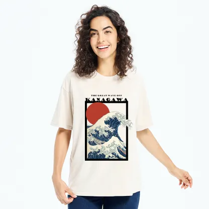 Tokyo-Tiger Minimalist Ukiyo-e Waves Washed T-Shirt