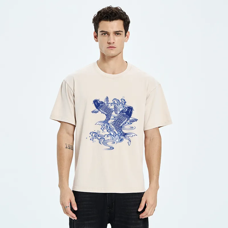 Tokyo-Tiger Traditional Koi Pattern Washed T-Shirt