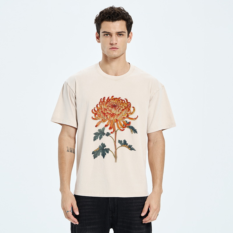 Tokyo-Tiger Japanese Chrysanthemum Washed T-Shirt